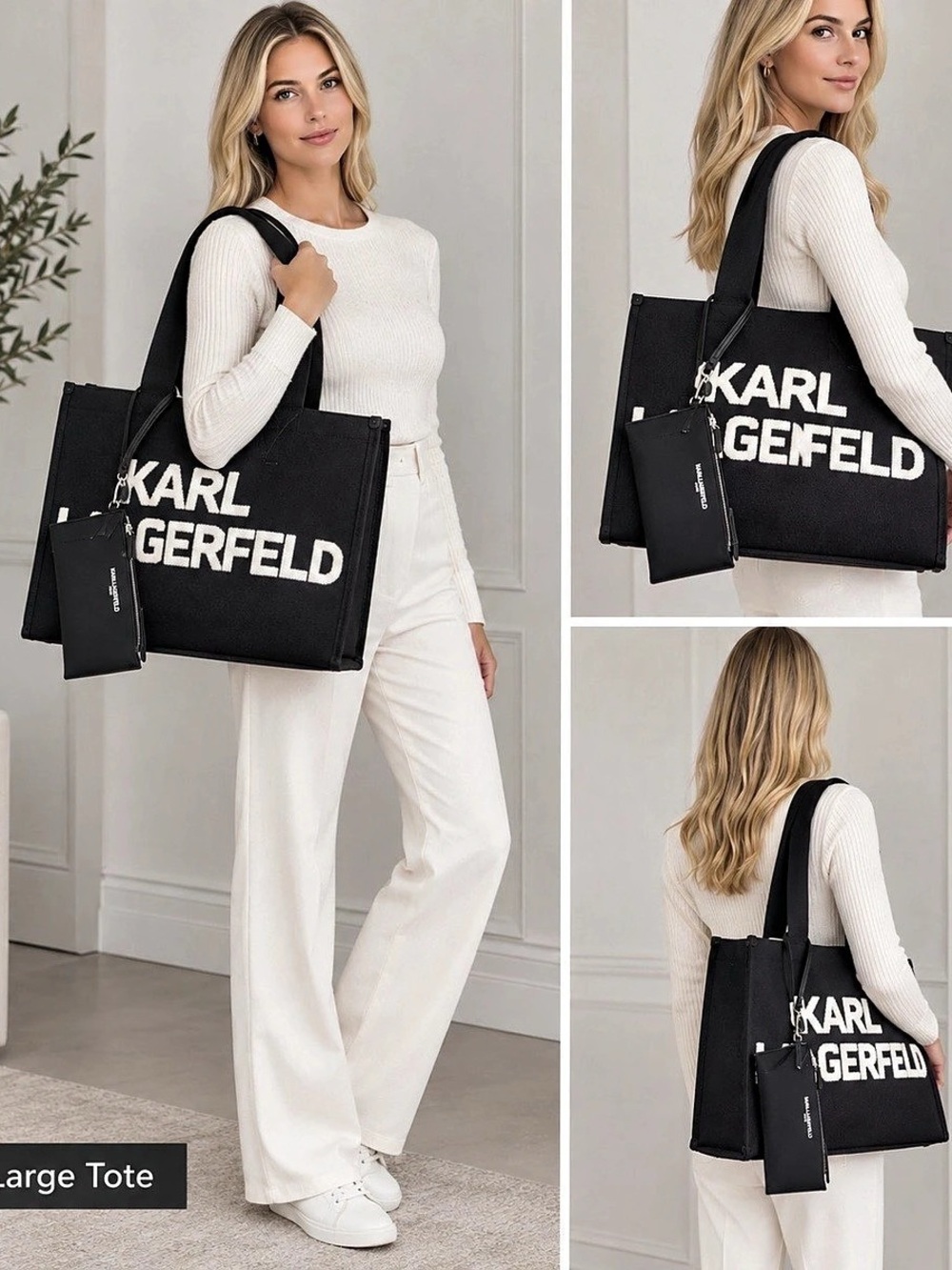 STUNNING✨ New Karl Lagerfeld Kristina Large Tote Large Tote in Black & White